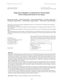 Single Dose of Diclofenac Or Meloxicam for Control of Pain, Facial Swelling, and Trismus in Oral Surgery