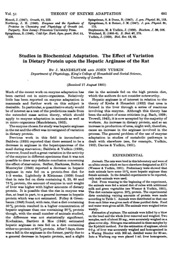 Studies in Biochemical Adaptation. the Effect of Variation in Dietary Protein Upon the Hepatic Arginase of the Rat