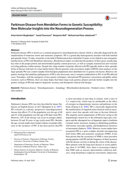 Parkinson Disease from Mendelian Forms to Genetic Susceptibility: New Molecular Insights Into the Neurodegeneration Process