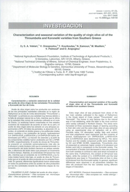 Characterization and Seasonal Variation of the Quality of Virgin Olive Oil of the Throumbolia and Koroneiki Varieties from Southern Greece