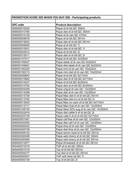 Participating Products UPC Code