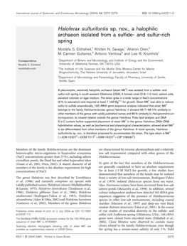 Haloferax Sulfurifontis Sp. Nov., a Halophilic Archaeon Isolated from a Sulﬁde- and Sulfur-Rich Spring