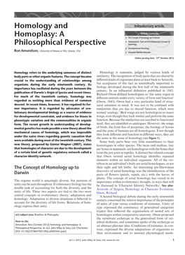 "Homology and Homoplasy: a Philosophical Perspective"