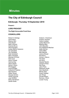 Minutes the City of Edinburgh Council Edinburgh, Thursday 19 September 2019