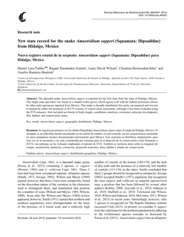 New State Record for the Snake Amastridium Sapperi (Squamata: Dipsadidae) from Hidalgo, Mexico