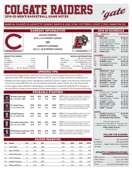 2019-20 Men's Basketball Game Notes