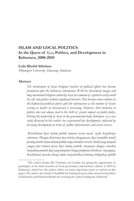 In the Quest of Kyai, Politics, and Development in Kebumen, 2008-20101