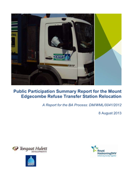 Public Participation Summary Report for the Mount Edgecombe Refuse Transfer Station Relocation