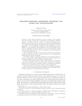 Relations Between Arithmetic Geometry and Public Key Cryptography