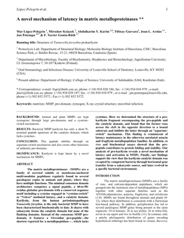 A Novel Mechanism of Latency in Matrix Metalloproteinases **