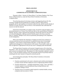 Proclamation Appointment of Committee on Economic