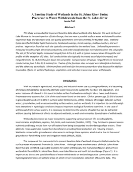 A Baseline Study of Wetlands in the St. Johns River Basin: Precursor to Water Withdrawals from the St