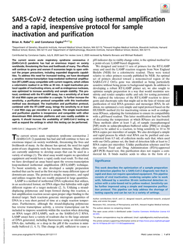 SARS-Cov-2 Detection Using Isothermal Amplification and a Rapid, Inexpensive Protocol for Sample Inactivation and Purification