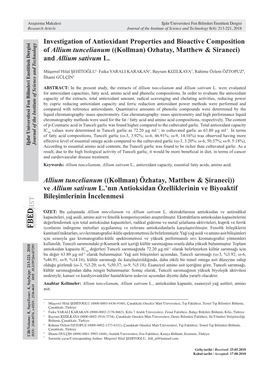 Investigation of Antioxidant Properties and Bioactive Composition of Allium Tuncelianum ((Kollman) Ozhatay, Matthew & Siraneci) and Allium Sativum L