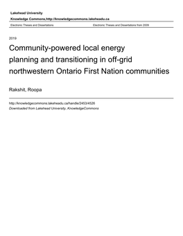 Community-Powered Local Energy Planning and Transitioning in Off-Grid Northwestern Ontario First Nation Communities