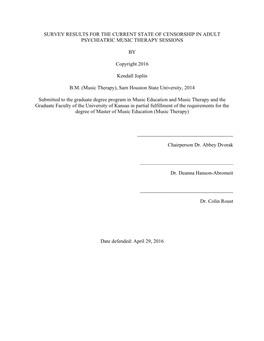 Survey Results for the Current State of Censorship in Adult Psychiatric Music Therapy Sessions