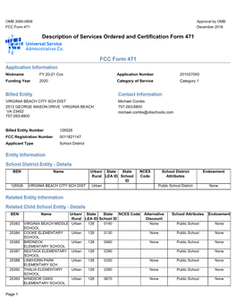 Description of Services Ordered and Certification Form 471 FCC Form