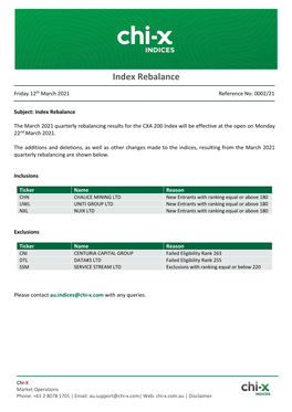 Index Rebalance