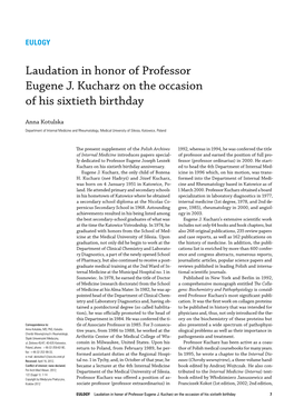 Laudation in Honor of Professor Eugene J. Kucharz on the Occasion of His Sixtieth Birthday
