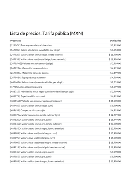 Lista De Precios: Tarifa Pública (MXN)