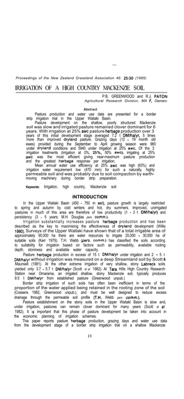 Irrigation of a High Country Mackenzie Soil P.B