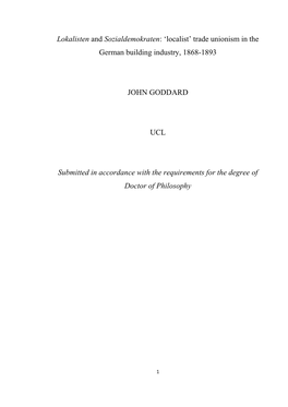 'Localist' Trade Unionism in the German Building Industry, 1868-1893 JOHN