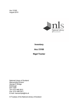 Inventory Acc.13160 Nigel Tranter