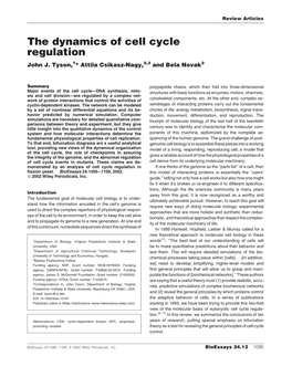 The Dynamics of Cell Cycle Regulation John J