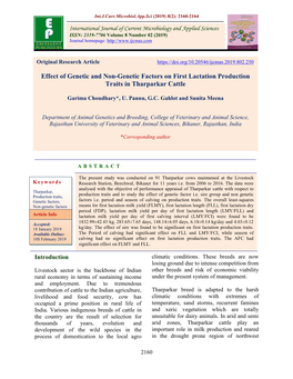 Effect of Genetic and Non-Genetic Factors on First Lactation Production Traits in Tharparkar Cattle