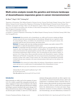 Multi-Omics Analysis Reveals the Genetics and Immune Landscape of Dexamethasone Responsive Genes in Cancer Microenvironment