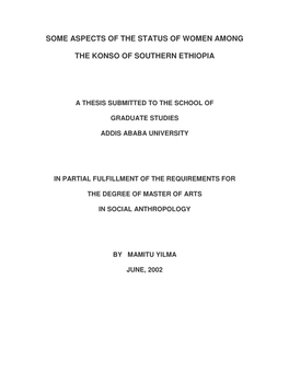 Some Aspects of the Status of Women Among the Konso Of