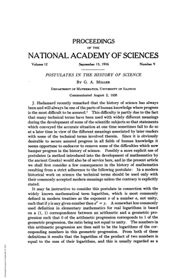 NATIONAL ACADEMY of SCIENCES Volume 12 September 15, 1916 Number 9