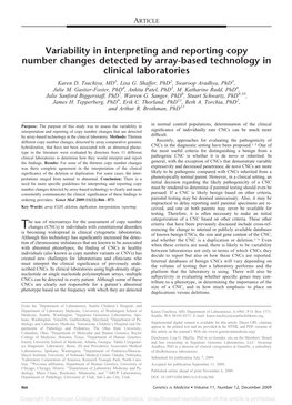 Variability in Interpreting and Reporting Copy Number Changes Detected by Array-Based Technology in Clinical Laboratories Karen D