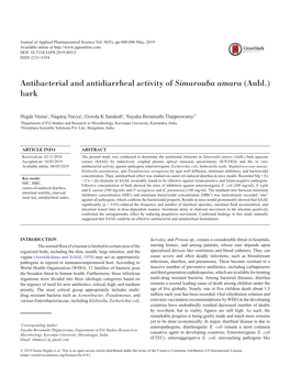 Antibacterial and Antidiarrheal Activity of Simarouba Amara (Aubl.) Bark
