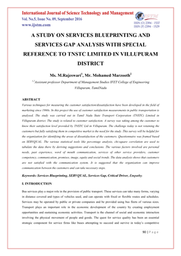 A Study on Services Blueprinting and Services Gap Analysis with Special Reference to Tnstc Limited in Villupuram District
