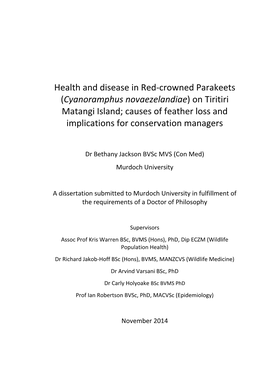 Health and Disease in Red-Crowned Parakeets (Cyanoramphus