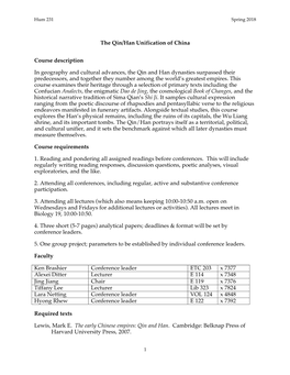 The Qin/Han Unification of China Course Description in Geography