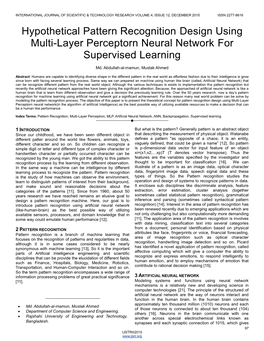 Hypothetical Pattern Recognition Design Using Multi-Layer Perceptorn Neural Network for Supervised Learning