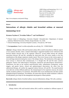 Interactions of Allergic Rhinitis and Bronchial Asthma at Mucosal Immunology Level