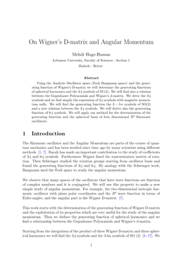 On Wigner's D-Matrix and Angular Momentum