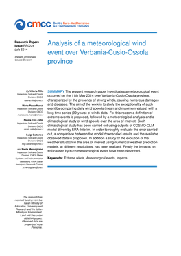 Analysis of a Meteorological Wind Event Over Verbania-Cusio-Ossola