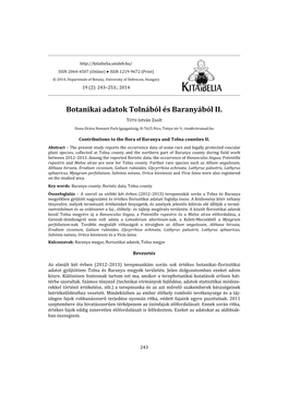 Botanikai Adatok Tolnából És Baranyából II. -..:::: Kitaibelia