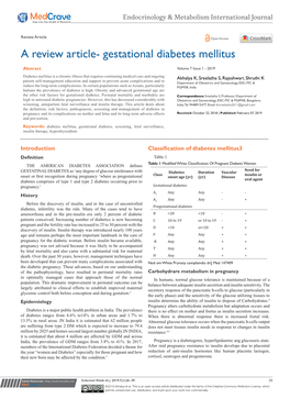 A Review Article- Gestational Diabetes Mellitus