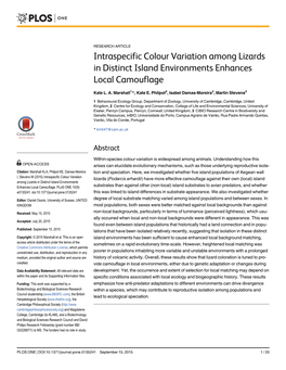 Intraspecific Colour Variation Among Lizards in Distinct Island Environments Enhances Local Camouflage