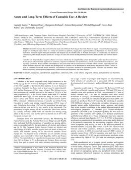 Acute and Long-Term Effects of Cannabis Use: a Review