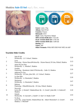 Shakira Sale El Sol Mp3, Flac, Wma