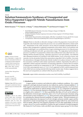 Solution/Ammonolysis Syntheses of Unsupported and Silica-Supported Copper(I) Nitride Nanostructures from Oxidic Precursors