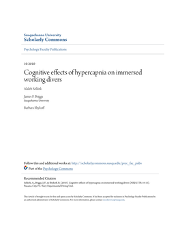 Cognitive Effects of Hypercapnia on Immersed Working Divers Alaleh Selkirk