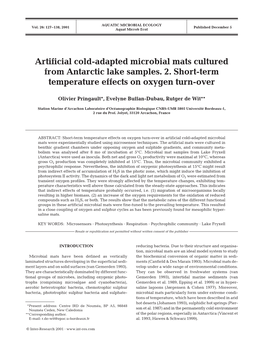 Artificial Cold-Adapted Microbial Mats Cultured from Antarctic Lake Samples