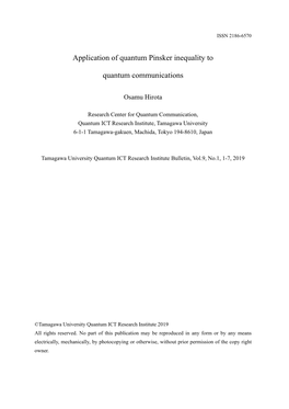 Application of Quantum Pinsker Inequality to Quantum Communications